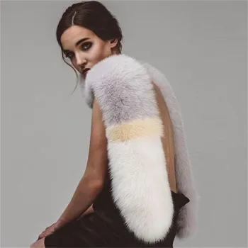Žiemos naujas kieto Mozaikos fox fur moterų skara 15*150 cm ir prabangus šiltas mados skaros