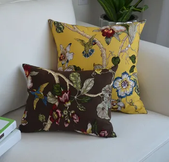 Rudos spalvos užvalkalas už sofos pagalvėlių idilišką sceną Šiaurės medvilnės atveju automobilio juosmens pagalvės užvalkalą paukščių ir gėlių namų dekoro