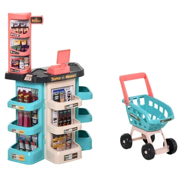 HOMCOM prekybos centrų žaislų Rinkinys + 3 metai imitacija, žaidimas su pirkinių krepšelis kredito kortelės ir skaitytuvo Žalia