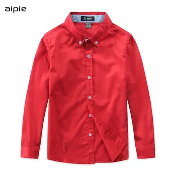 Vaikai raudona marškinėliai Atsitiktinis vientisos spalvos 100 proc. Medvilnės Geros kokybės Satino Berniukų marškiniai, vaikiški drabužiai