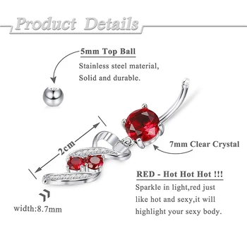 Mados Nerūdijančio Plieno Crystal bamba Žiedai Red Fox Bamba Pradurta Ombligo 14g*10mm Seksualus Pilvo Juosta Kūno Papuošalai Moteris