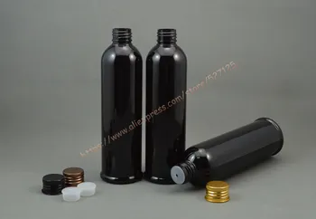 250ml blizgiu juodu PET butelių, su įvairių spalvų aliuminio dangteliu(varžto sriegis).eterinis aliejus/skysčių/drėkintuvai/veido vandens bakas