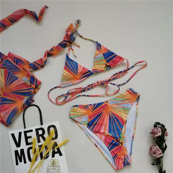 Brazilijos spausdinti maudymosi kostiumėlį moteris Trikampis micro bikini 2021 Ilgas sijonas maudymosi kostiumėliai moterims, String, nėrinių iki paplūdimio drabužiai Aukštos sumažinti biquini
