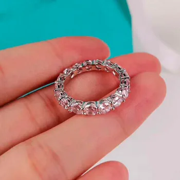 Solitaire 1ct Lab Diamond cz Žiedas Nuotakos rinkiniai 925 sterlingas sidabro Bijou Dalyvavimas Vestuvių juostoje Žiedai Moterims, Šaliai, Papuošalai