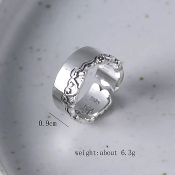 GAGAFEEL Retro Sėkmės Žiedas, skirtas Moterims, Vyrams S925 Sterlingas Sidabro Madinga Papuošalai Buda Mantra Reguliuojamo Dydžio Žiedas