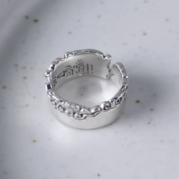 GAGAFEEL Retro Sėkmės Žiedas, skirtas Moterims, Vyrams S925 Sterlingas Sidabro Madinga Papuošalai Buda Mantra Reguliuojamo Dydžio Žiedas