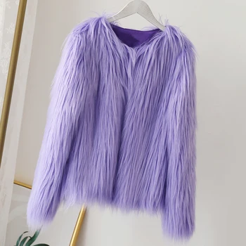 Plius dydis 4XL Moterų Violetinė Dirbtiniais Kailių Paltai 18 Spalvų 2018 M. Žiemos Striukės, Paltai Moterims Shaggy Purus Streetwear Merginos Padirbtų Kailių Paltai