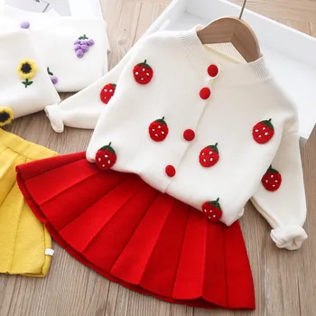 0-5yrs Kūdikių Mergaičių kostiumai, megzti megztinis Gėlių vakarų princesė dress rudens girl ' s sweet išsiuvinėti klostuotas sijonas