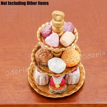 Odoria 1:12 Miniatiūriniai 3-Lygio Maisto Torto Padėklo Aukso Patiekalą Už Pyragas Vaisių Lėlių Virtuvės Reikmenys Popietės Arbata Šalis