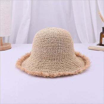 PLOERMIN Vasaros Skrybėlės Mada Moterims, Rankų darbo Pakraštyje Kutas Šiaudų Skrybėlę, Sulankstomas Didelis Kraštų Saulės Skrybėlę moterų Paplūdimio Saulės Kepurė Panama
