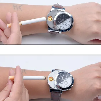 Vyras laikrodžiai Lengvesni Cigarečių kvarciniai Laikrodžiai Įkraunamas USB vyriški Kvarcas Laikrodžiai Vėjo Flameless Cigarečių Ligther