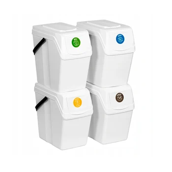 Rinkinys 4 šiukšlių/atliekų perdirbimo kubeliai 100L (4x25L) Prosperplast plastiko Sortibox, pilkos spalvos, antracito & White