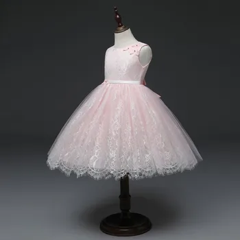 Cielako Suknelė Mergina Nėrinių Princesė Pink Šalis Suknelės Rankovių Tiulio Gėlių Vaikai Frock Inscenizacija Vaikų Drabužiai Mergaitėms