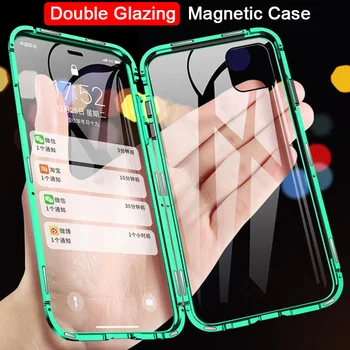 360 Magnetinės Metalo Atveju iphone, 11 Pro 6S 7 8 Plus X XR XS MAX du kartus Pusėje Grūdinto Stiklo Dangtelis, Skirtas 