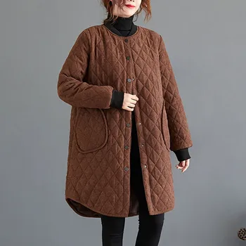 Moteris Ilgai Dygsniuotas Striukės Naujų 2020 M. Rudens Žiemos Vintage Stiliaus Vientisa Spalva Prarasti Moterų Storas Šiltas, Viršutiniai Drabužiai, Paltai S2754