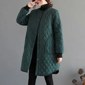 Moteris Ilgai Dygsniuotas Striukės Naujų 2020 M. Rudens Žiemos Vintage Stiliaus Vientisa Spalva Prarasti Moterų Storas Šiltas, Viršutiniai Drabužiai, Paltai S2754