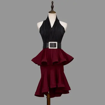 Seksualus Lotynų Šokių Suknelė 2020 M. Nauja Suaugusiųjų Šokių Suknelė Be Rankovių Apynasrio Viršūnės Raukiniai Sijonai Kostiumas Pramoginiai Konkurencijos Suknelės Lotynų