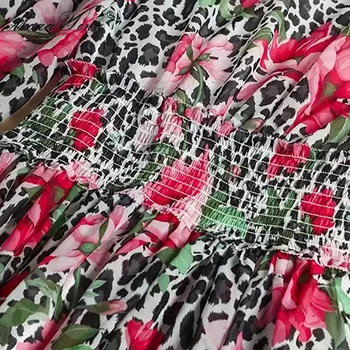 MoaaYina Mados Pavasario Vasaros Moterų Suknelė Žibintų Rankovės Leopardas spausdinti Elastinės juosmens Atostogų Maxi Suknelės