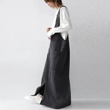 2020 Mados korėjos Japonija Dirželis Džinsinio vientisas Suknelės Vasaros Suspender Moterų Sarafan stilingas Ilgas Džinsai Suknelė Atsitiktinis Negabaritinių