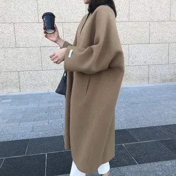 Moterų kailis 2020 m. rudens ir žiemos naujas korėjiečių moterų atsitiktinis vidutinio ilgio vilnonių brandus kailis