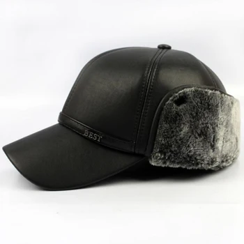 Naujas Vyrų Žiemos Skrybėlės PU Dirbtiniais Odos Beisbolo kepuraitę Vyrų Žiemos Skrybėlę Apsaugoti Ausis Kailis Snapback Išlaikyti Šiltas Tėtis Skrybėlę Gorras Šiltos Kepurės