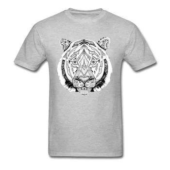 Zentangle Tigras T-shirt Vasaros Marškinėliai Vyrams Viršūnes Tees Miško Karalius Spausdinti Hip-Hop Marškinėlius Medvilnės Drabužius Tatuiruotė Streetwear