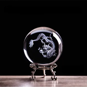 Kinų Zodiako Dragon Figūrėlės 3D Lazeriu Graviruotas Crystal Ball Sferoje Stiklo Rutuliukai Pasaulyje Feng Shui Namų Meno Kolekcines, Drakonai