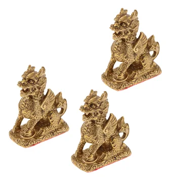 Feng Shui Aukso Žalvario Chi Lin/Kylin Gerovę, Klestėjimą Statula Ornamentas, Turtų ir Sėkmės, 3