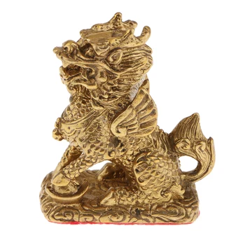 Feng Shui Aukso Žalvario Chi Lin/Kylin Gerovę, Klestėjimą Statula Ornamentas, Turtų ir Sėkmės, 3