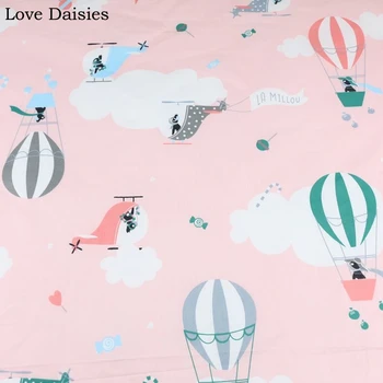 Medvilnės ruoželinio audinio ROŽINĖ MĖLYNA animacinių filmų helicoper balionas debesų 