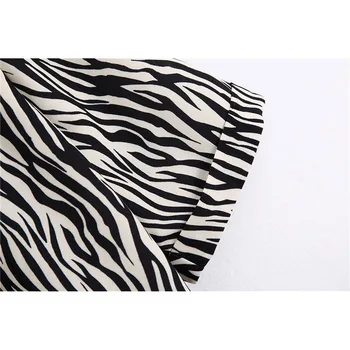 2020 Moterų Mados Zebra Modelio Spausdinimo Mygtukai Palaidinės Derliaus Moterų V-Kaklo Trumpomis Rankovėmis, Marškiniai, Elegantiškas Ponios Prašmatnus Viršūnės