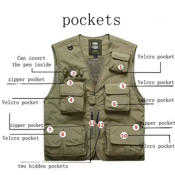 Multi Pocket Žvejybos Liemenės Quick Dry Kvėpuojantis Lauko Tinklinio Striukės Fotografijos Pėsčiųjų Vest Lauko Sporto Vyrų Kvėpuojantis Liemenė