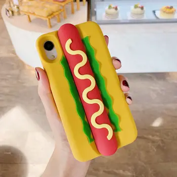 Mielas 3D Animaciją Hot Dog Silikono Atveju iPhone, 6s 6 7 8 Plius 11 12 Pro X Xr Xs Max Telefono Dangtelį