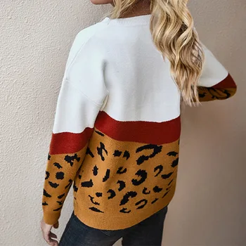 Rudenį Moterų Megztiniai 2020 M O-Kaklo Prarasti Mezgimo Viršūnes ilgomis Rankovėmis Mados Leopard Megztinis Ponios Negabaritinių Puloveris Dropship