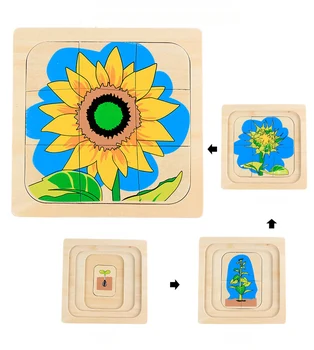 Mediniai Montessori Švietimo Žaislai, Dėlionės Vaikams Multi-layer Augimo Procesą Cartoon Pjūklelis Vištienos Auga Mokymosi Žaislas