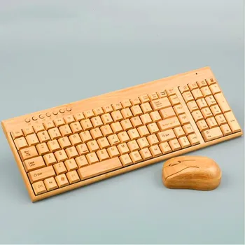 Bambuko Klaviatūra, Pele Wireless Combo Komplektas Nešiojamas PC Office USB Plug ir Play ,Gamtos Pelės, Klaviatūros Naujovė High-end dovanos