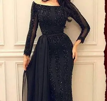 Didmeninė arabų Musulmonų vakarinę Suknelę ilgomis rankovėmis Duobute Juoda Oficialų Promenadzie Suknelė Užsakymą Vakare Šalis Suknelė