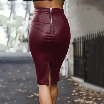 Moterų dirbtiniais odos PU aukštos juosmens, plonas seksualus paketo klubo sijonas ilgas kelnes ir moterų, moterų 2018 m. rudenį naujų moterų sijonai juoda