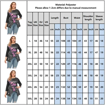 Mados Rudens Moterų marškinėliai ilgomis Rankovėmis Atsitiktinis Palaidų Plius Dydis 5XL Apvalios Kaklo Gėlių Atspausdintas T-shirt Moterims, Nereguliarus Viršūnes 30