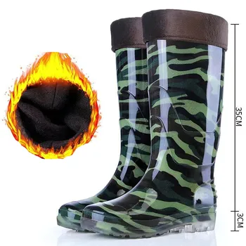 Rudens-Žiemos Vyrų lietaus batai Kamufliažas lietaus batus neslidžiais nusidėvėjimui atsparaus rūgščių ir šarmų darbo draudimo šilto vandens batai 39-44