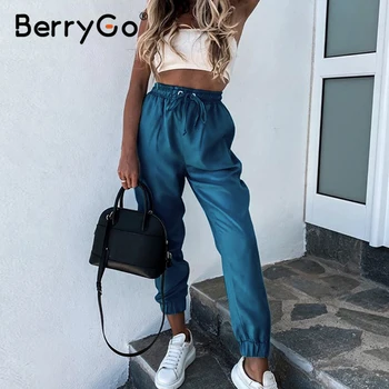 BerryGo vientisos spalvos nėrinių moterų sporto kelnės Moterims jogger prarasti haremo kelnės Namų drabužiai pink veikia sweatpants vasaros 2020 m.