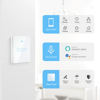 Wifi Smart Light Touch Jungiklis ES, Neutralus Laidas Reikalingas sieniniu Jungikliu 1 2 3 Gauja, Suderinama su Alexa, Google Namų Protingo Gyvenimo App