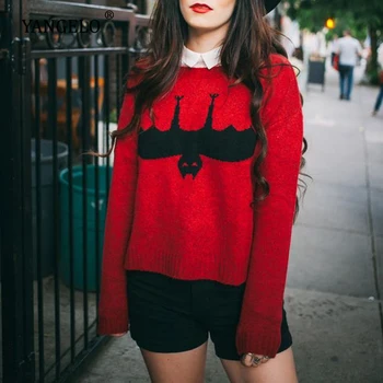 Yangelo Gotikos Gpgb Modelio Megztinis Moterims Megztiniai Viršų Raudonos Laisvas Ilgomis Rankovėmis, Šiltas Rudens Žiemos Streetwear Mados Mergaitė Megztinis Naujas