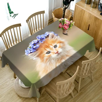 Įprastiniai 3d Turas Staltiesė Dėvėti Girliandą kačiukas Katė Modelio Tirštėti Poliesteris Stačiakampio formos staltiesė Namų tekstilės