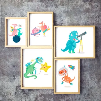 Sienos Meno Tapybos Drobės Kosmoso Dinozaurų Animacinių Filmų Šiaurės Plakatai Ir Spausdina Sienos Nuotraukos, Vaikų Kambario, Miegamojo Puošimas