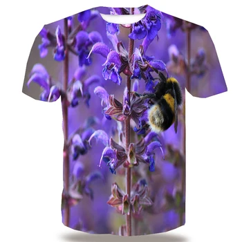 UNEY Bičių Marškinėliai Vyrams Gyvūnų US Dydis Marškinėliai 3D Modelio Viršūnes Violetinė Gėlių Tees Medaus Dažų Trumpas Rankovės