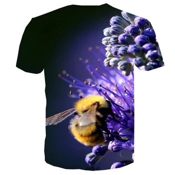 UNEY Bičių Marškinėliai Vyrams Gyvūnų US Dydis Marškinėliai 3D Modelio Viršūnes Violetinė Gėlių Tees Medaus Dažų Trumpas Rankovės