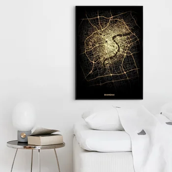 Šanchajus Miesto Šviesos Žemėlapiai Užsakymą Pasaulio Miesto Žemėlapį, Plakatai, Drobė Spausdina Šiaurės Stiliaus Sienos Menas Namų Dekoro