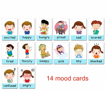 14Pcs Montessori Žaislai Vaikams, kurie mokosi anglų kalbos Mokymosi Korteles Animacinių filmų Nuotaiką, Emocijas Flash Kortelių Anksti Švietimo Žaislai Vaikams