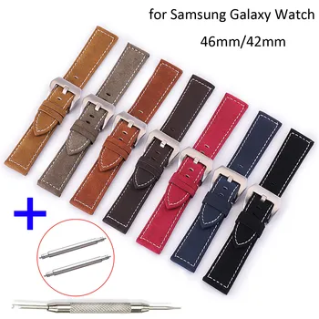 Retro Stiliaus natūralios Odos Watchband 20mm 22mm Samsung Galaxy Žiūrėti 42mm 46mm SM-R810/R800 Juosta Sporto Riešo Dirželis Apyrankė